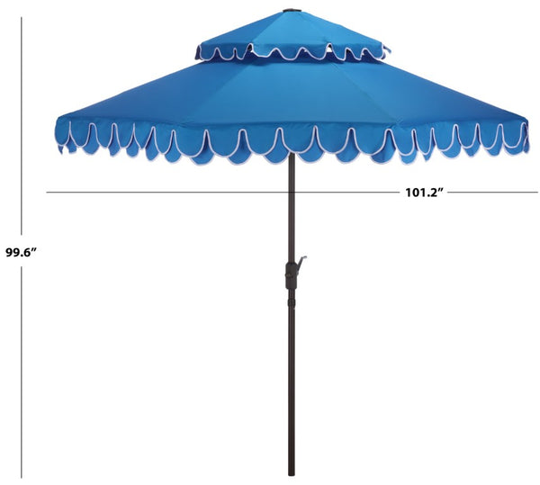 Safavieh Elegant 9 Foot Vented Patio Umbrella with Scalloped Valance for Resort Style Shade Pacific Blue PAT8206P