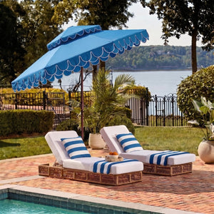 Safavieh Elegant 9 Foot Vented Patio Umbrella with Scalloped Valance for Resort Style Shade Pacific Blue PAT8206P