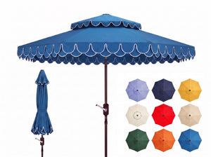 Safavieh Elegant 9 Foot Vented Patio Umbrella with Scalloped Valance for Resort Style Shade Pacific Blue PAT8206P
