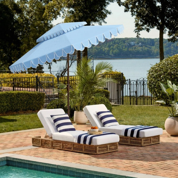 Safavieh Elegant 9 Foot Vented Patio Umbrella with Scalloped Valance for Resort Style Shade Baby Blue PAT8206U