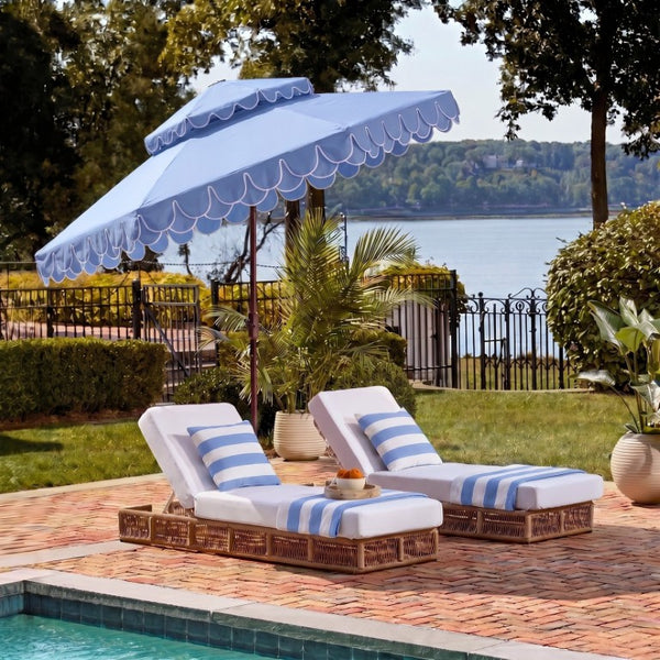 Safavieh Elegant 9 Foot Vented Patio Umbrella with Scalloped Valance for Resort Style Shade Baby Blue PAT8206U