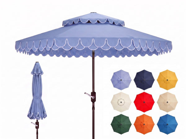 Safavieh Elegant 9 Foot Vented Patio Umbrella with Scalloped Valance for Resort Style Shade Baby Blue PAT8206U