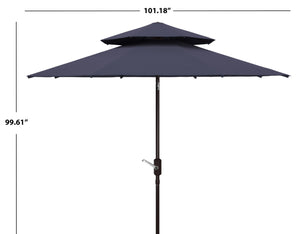 Safavieh ATHENS 9FT DOUBLE TOP CRANK UMBRELLA - Chic Mediterranean Style for Patio and Outdoor Living Spaces Navy / White PAT8207A