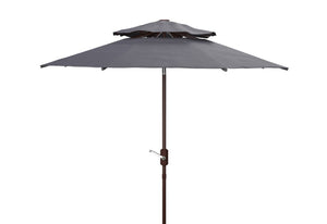 Safavieh ATHENS 9FT DOUBLE TOP CRANK UMBRELLA - Chic Mediterranean Style for Patio and Outdoor Living Spaces Navy / White PAT8207A