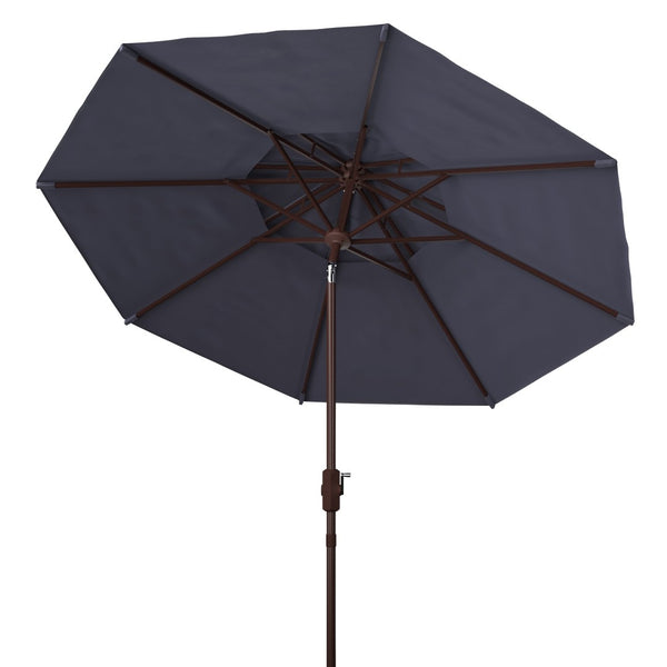 Safavieh ATHENS 9FT DOUBLE TOP CRANK UMBRELLA - Chic Mediterranean Style for Patio and Outdoor Living Spaces Navy / White PAT8207A