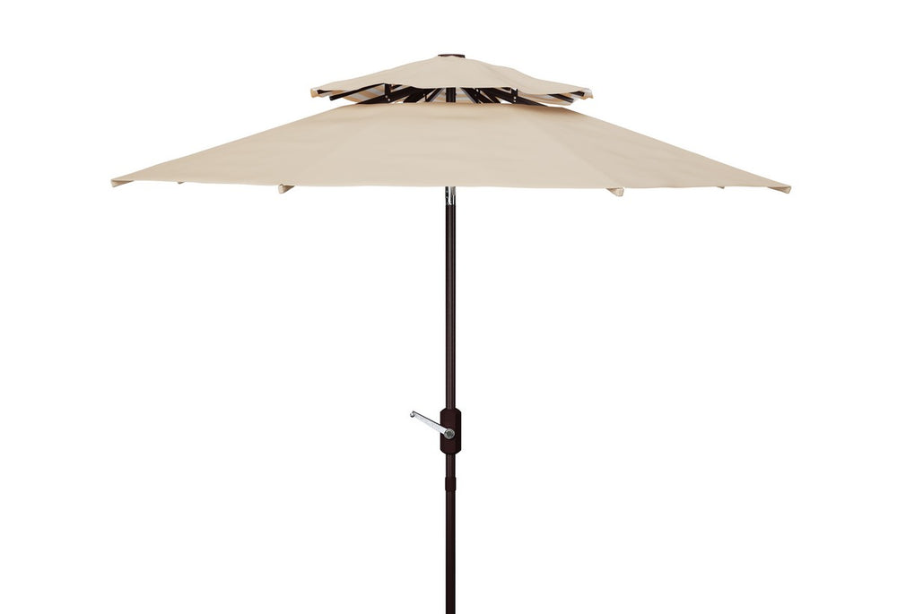 Safavieh Athens 9Ft Double Top Crank Umbrella Beige / White  Aluminum PAT8207B