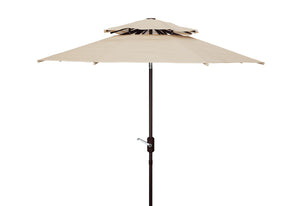 Safavieh Athens 9Ft Double Top Crank Umbrella Beige / White  Aluminum PAT8207B