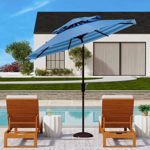 Safavieh Athens 9Ft Double Top Crank Umbrella Baby Blue / White  Aluminum PAT8207C