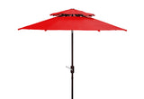 Safavieh Athens 9Ft Double Top Crank Umbrella Red / White Aluminum PAT8207F