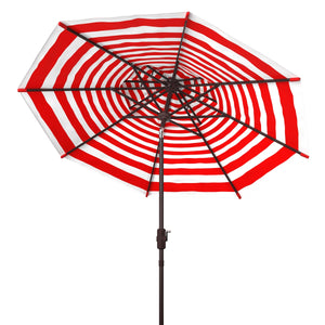 Safavieh Athens 9Ft Double Top Crank Umbrella Red / White Aluminum PAT8207F