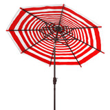 Safavieh Athens 9Ft Double Top Crank Umbrella Red / White Aluminum PAT8207F