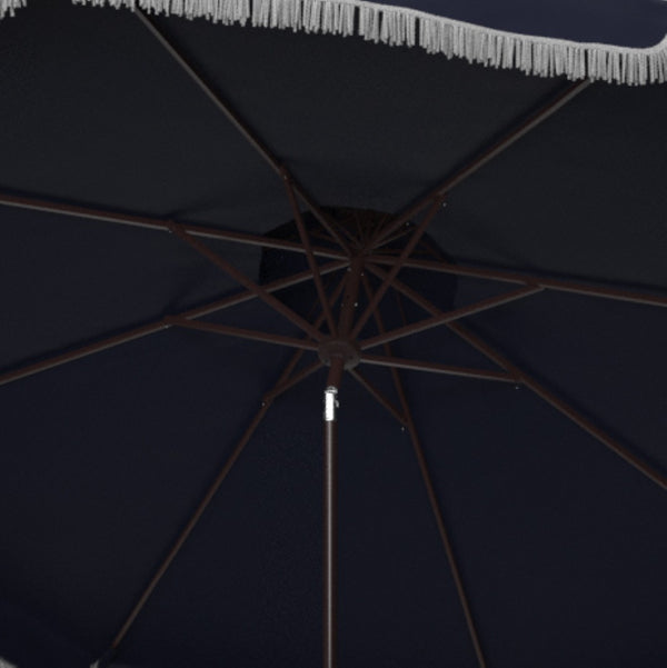 Safavieh MILAN 9FT Double Top Crank Umbrella - Elegant Outdoor Shade for Patios, Poolside, and Gatherings Navy / White PAT8208A