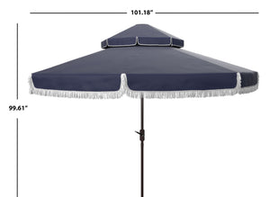 Safavieh MILAN 9FT Double Top Crank Umbrella - Elegant Outdoor Shade for Patios, Poolside, and Gatherings Navy / White PAT8208A