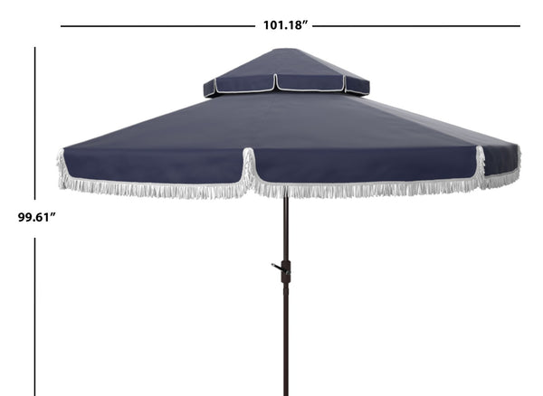 Safavieh MILAN 9FT Double Top Crank Umbrella - Elegant Outdoor Shade for Patios, Poolside, and Gatherings Navy / White PAT8208A