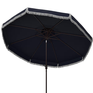 Safavieh MILAN 9FT Double Top Crank Umbrella - Elegant Outdoor Shade for Patios, Poolside, and Gatherings Navy / White PAT8208A