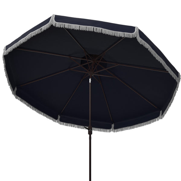 Safavieh MILAN 9FT Double Top Crank Umbrella - Elegant Outdoor Shade for Patios, Poolside, and Gatherings Navy / White PAT8208A