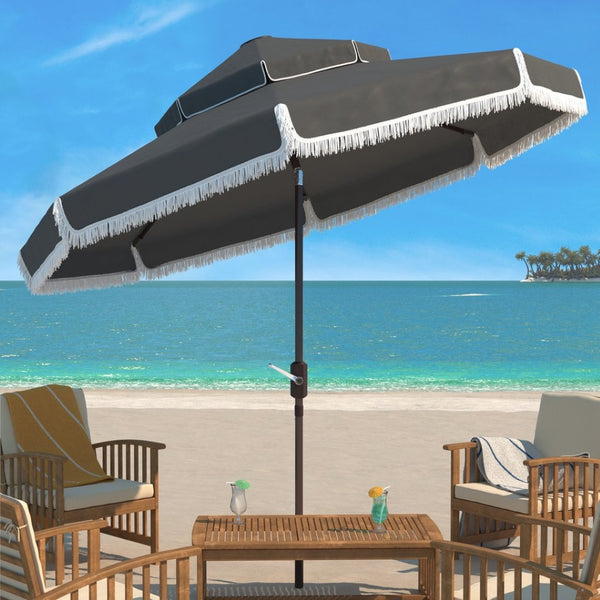 Safavieh MILAN 9FT Double Top Crank Umbrella - Elegant Outdoor Shade for Patios, Poolside, and Gatherings Grey PAT8208B