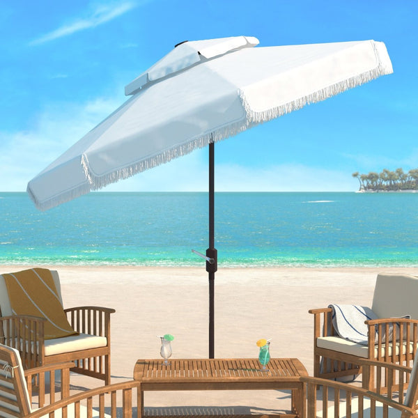 Safavieh MILAN 9FT Double Top Crank Umbrella - Elegant Outdoor Shade for Patios, Poolside, and Gatherings Ivory PAT8208C