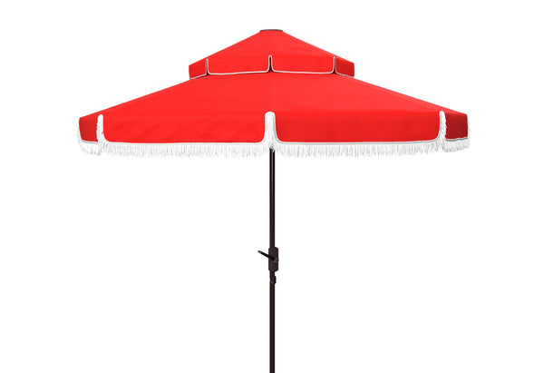 Safavieh MILAN 9FT Double Top Crank Umbrella - Elegant Outdoor Shade for Patios, Poolside, and Gatherings Red PAT8208E