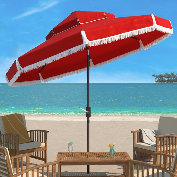 Safavieh MILAN 9FT Double Top Crank Umbrella - Elegant Outdoor Shade for Patios, Poolside, and Gatherings Red PAT8208E