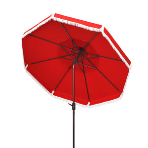 Safavieh MILAN 9FT Double Top Crank Umbrella - Elegant Outdoor Shade for Patios, Poolside, and Gatherings Red PAT8208E