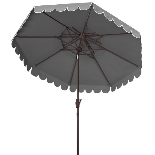 Safavieh VENICE 9FT Double-Top Crank Umbrella - Stylish Outdoor Canopy with Scalloped Trim for Perfect Shade Grey PAT8210B
