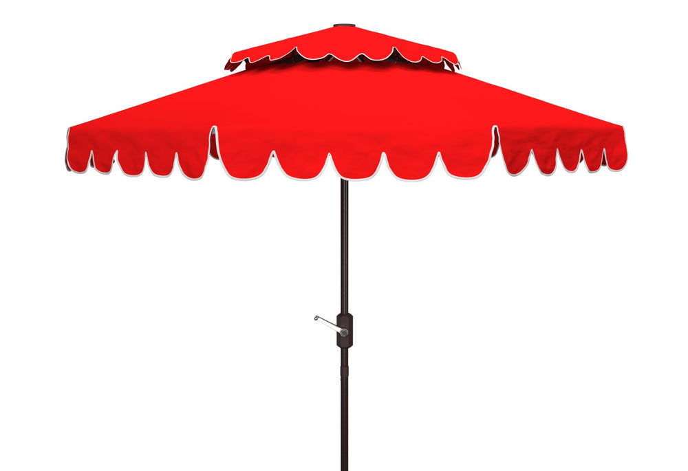 Safavieh VENICE 9FT Double-Top Crank Umbrella - Stylish Outdoor Canopy with Scalloped Trim for Perfect Shade Red PAT8210C