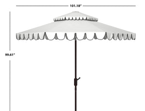 Safavieh VENICE 9FT Double-Top Crank Umbrella - Stylish Outdoor Canopy with Scalloped Trim for Perfect Shade Ivory / Black PAT8210E