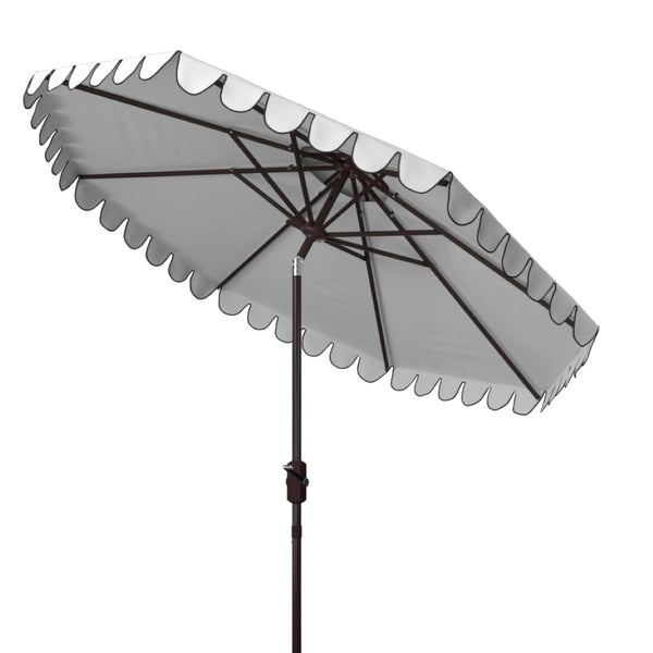 Safavieh VENICE 9FT Double-Top Crank Umbrella - Stylish Outdoor Canopy with Scalloped Trim for Perfect Shade Ivory / Black PAT8210E