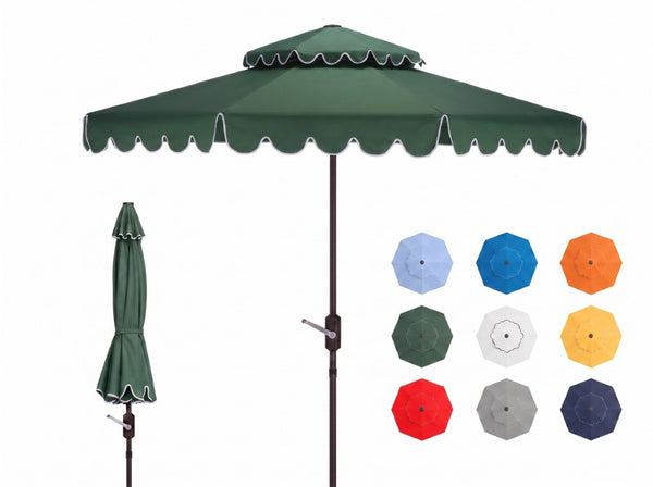 Safavieh Venice 9 Foot Round Double Top Crank Patio Umbrella with Resort Outdoor Style Hunter Green PAT8210H
