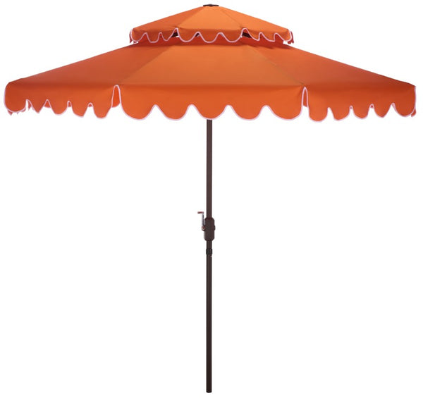 Safavieh Venice 9 Foot Round Double Top Crank Patio Umbrella with Resort Outdoor Style Orange PAT8210O