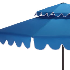 Safavieh Venice 9 Foot Round Double Top Crank Patio Umbrella with Resort Outdoor Style Pacific Blue PAT8210P