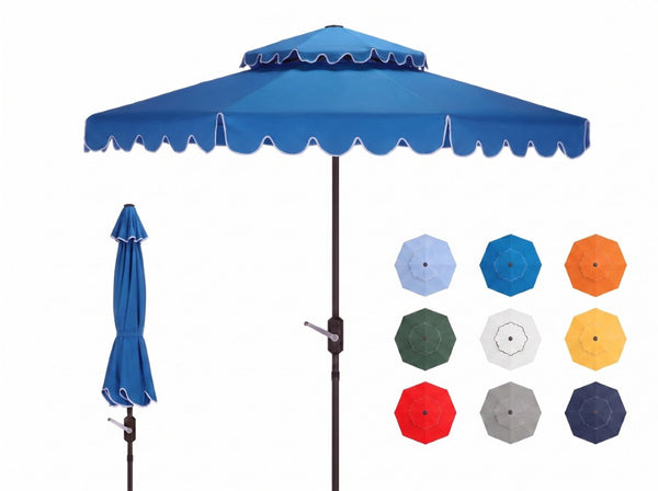 Safavieh Venice 9 Foot Round Double Top Crank Patio Umbrella with Resort Outdoor Style Pacific Blue PAT8210P