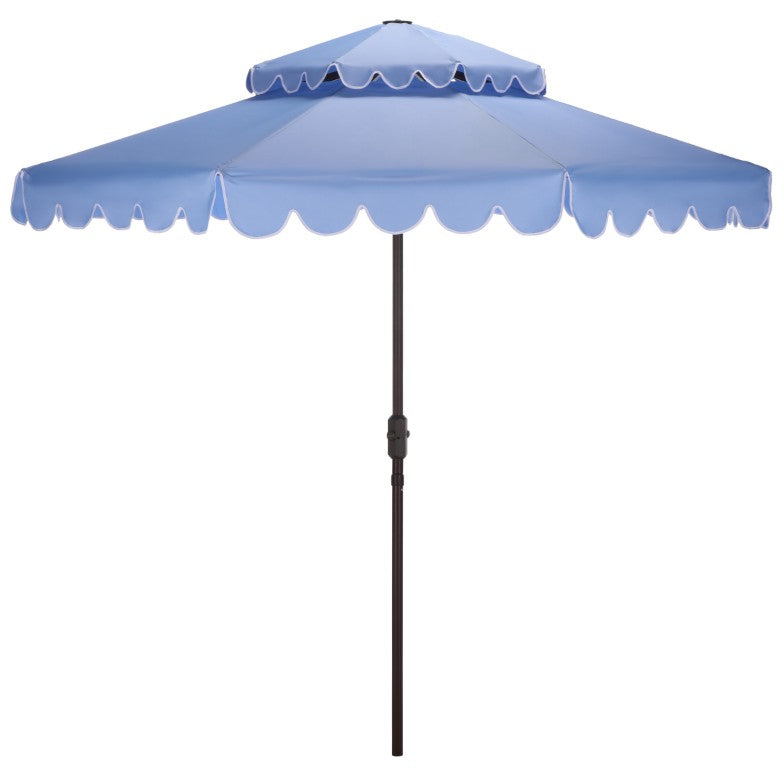 Safavieh Venice 9 Foot Round Double Top Crank Patio Umbrella with Resort Outdoor Style Baby Blue PAT8210U