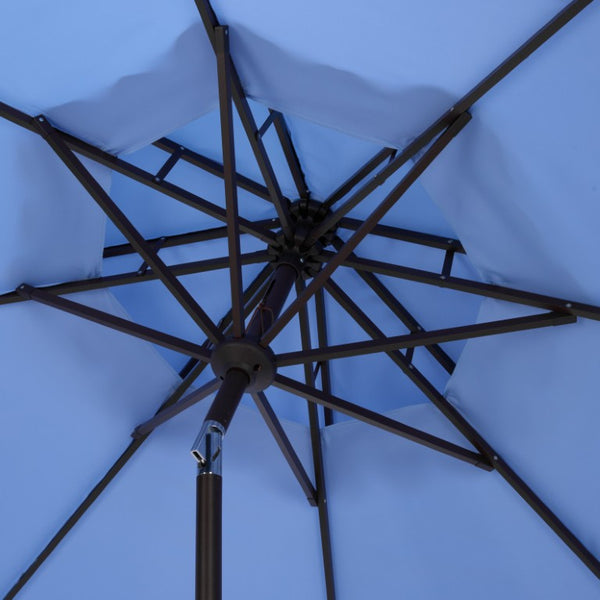 Safavieh Venice 9 Foot Round Double Top Crank Patio Umbrella with Resort Outdoor Style Baby Blue PAT8210U