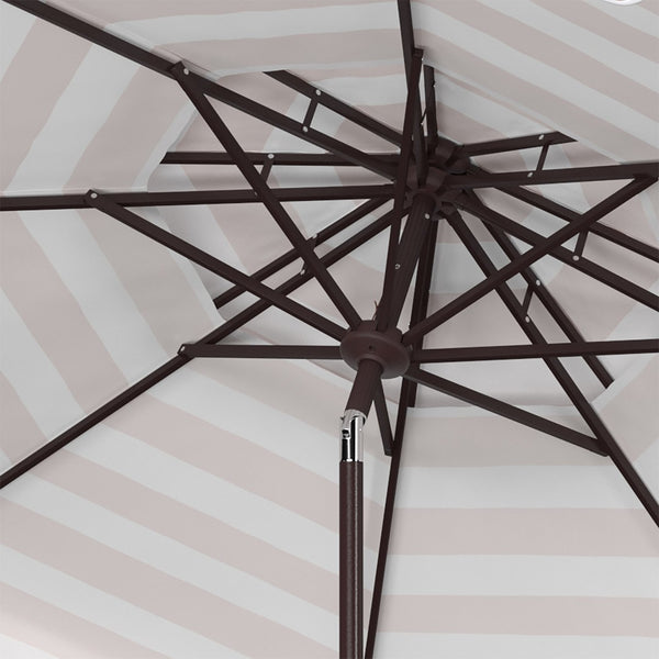 Safavieh VIENNA 9ft Double Top Umbrella - Elegant Scallop Design for Stylish Outdoor Shade and Comfort Beige / White PAT8211A
