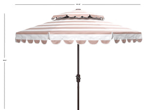 Safavieh VIENNA 9ft Double Top Umbrella - Elegant Scallop Design for Stylish Outdoor Shade and Comfort Beige / White PAT8211A