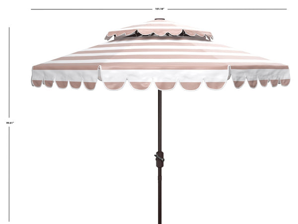 Safavieh VIENNA 9ft Double Top Umbrella - Elegant Scallop Design for Stylish Outdoor Shade and Comfort Beige / White PAT8211A