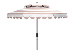 Safavieh VIENNA 9ft Double Top Umbrella - Elegant Scallop Design for Stylish Outdoor Shade and Comfort Beige / White PAT8211A