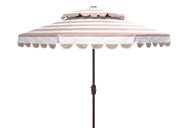 Safavieh VIENNA 9ft Double Top Umbrella - Elegant Scallop Design for Stylish Outdoor Shade and Comfort Beige / White PAT8211A