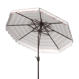 Safavieh VIENNA 9ft Double Top Umbrella - Elegant Scallop Design for Stylish Outdoor Shade and Comfort Beige / White PAT8211A