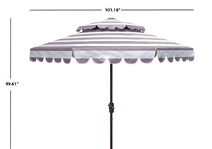 Safavieh VIENNA 9ft Double Top Umbrella - Elegant Scallop Design for Stylish Outdoor Shade and Comfort Grey / White PAT8211B