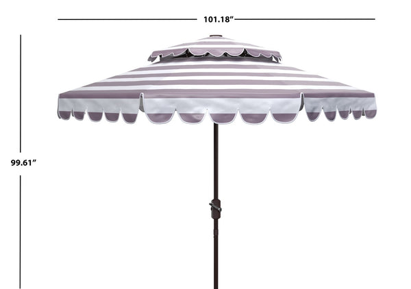 Safavieh VIENNA 9ft Double Top Umbrella - Elegant Scallop Design for Stylish Outdoor Shade and Comfort Grey / White PAT8211B