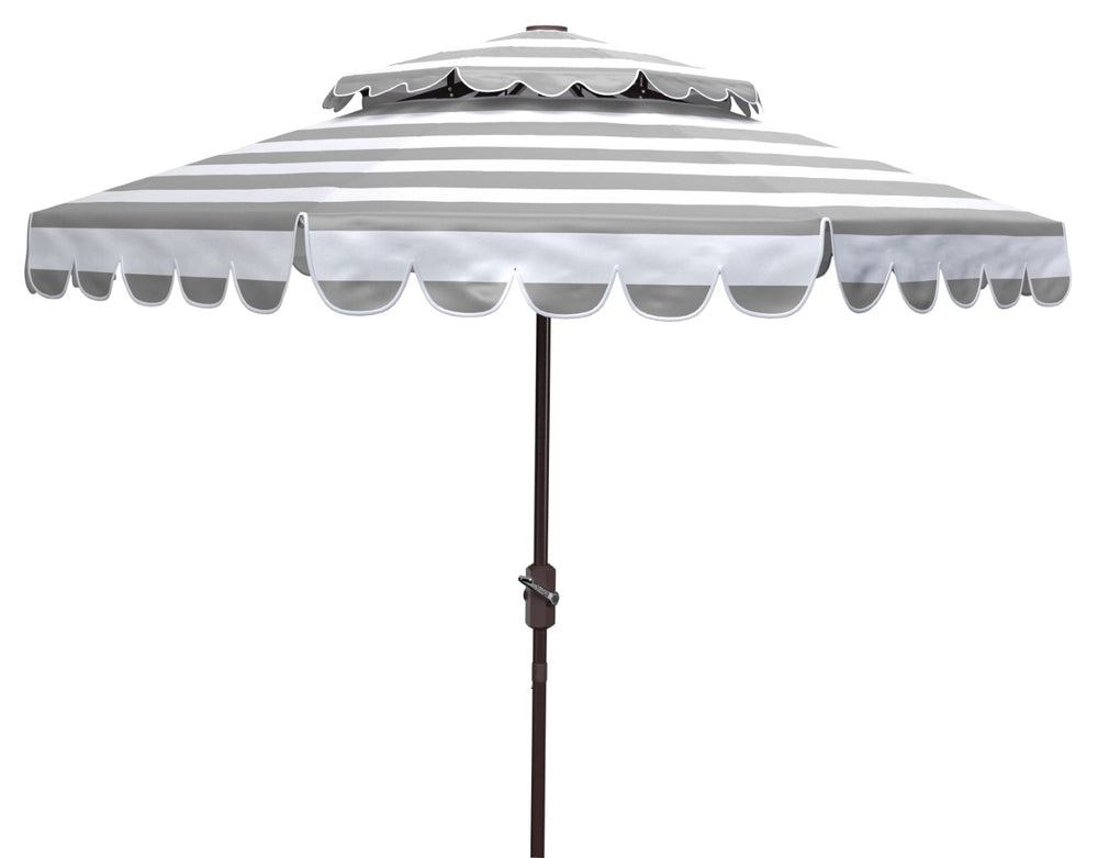 Safavieh VIENNA 9ft Double Top Umbrella - Elegant Scallop Design for Stylish Outdoor Shade and Comfort Grey / White PAT8211B