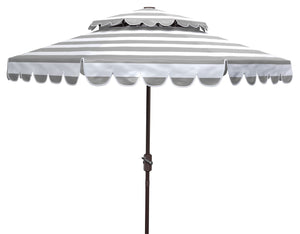 Safavieh VIENNA 9ft Double Top Umbrella - Elegant Scallop Design for Stylish Outdoor Shade and Comfort Grey / White PAT8211B