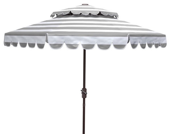 Safavieh VIENNA 9ft Double Top Umbrella - Elegant Scallop Design for Stylish Outdoor Shade and Comfort Grey / White PAT8211B