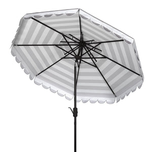 Safavieh VIENNA 9ft Double Top Umbrella - Elegant Scallop Design for Stylish Outdoor Shade and Comfort Grey / White PAT8211B
