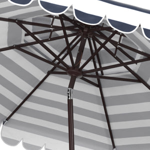 Safavieh VIENNA 9ft Double Top Umbrella - Elegant Scallop Design for Stylish Outdoor Shade and Comfort Navy / White PAT8211C
