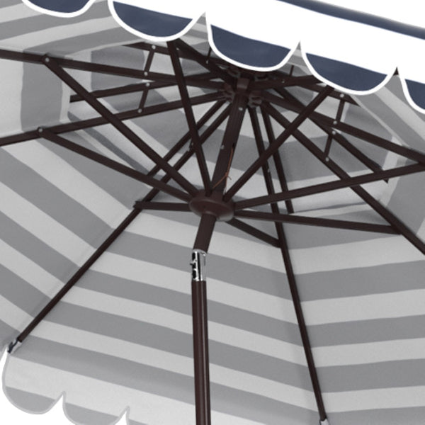 Safavieh VIENNA 9ft Double Top Umbrella - Elegant Scallop Design for Stylish Outdoor Shade and Comfort Navy / White PAT8211C