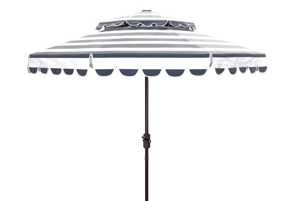 Safavieh VIENNA 9ft Double Top Umbrella - Elegant Scallop Design for Stylish Outdoor Shade and Comfort Navy / White PAT8211C